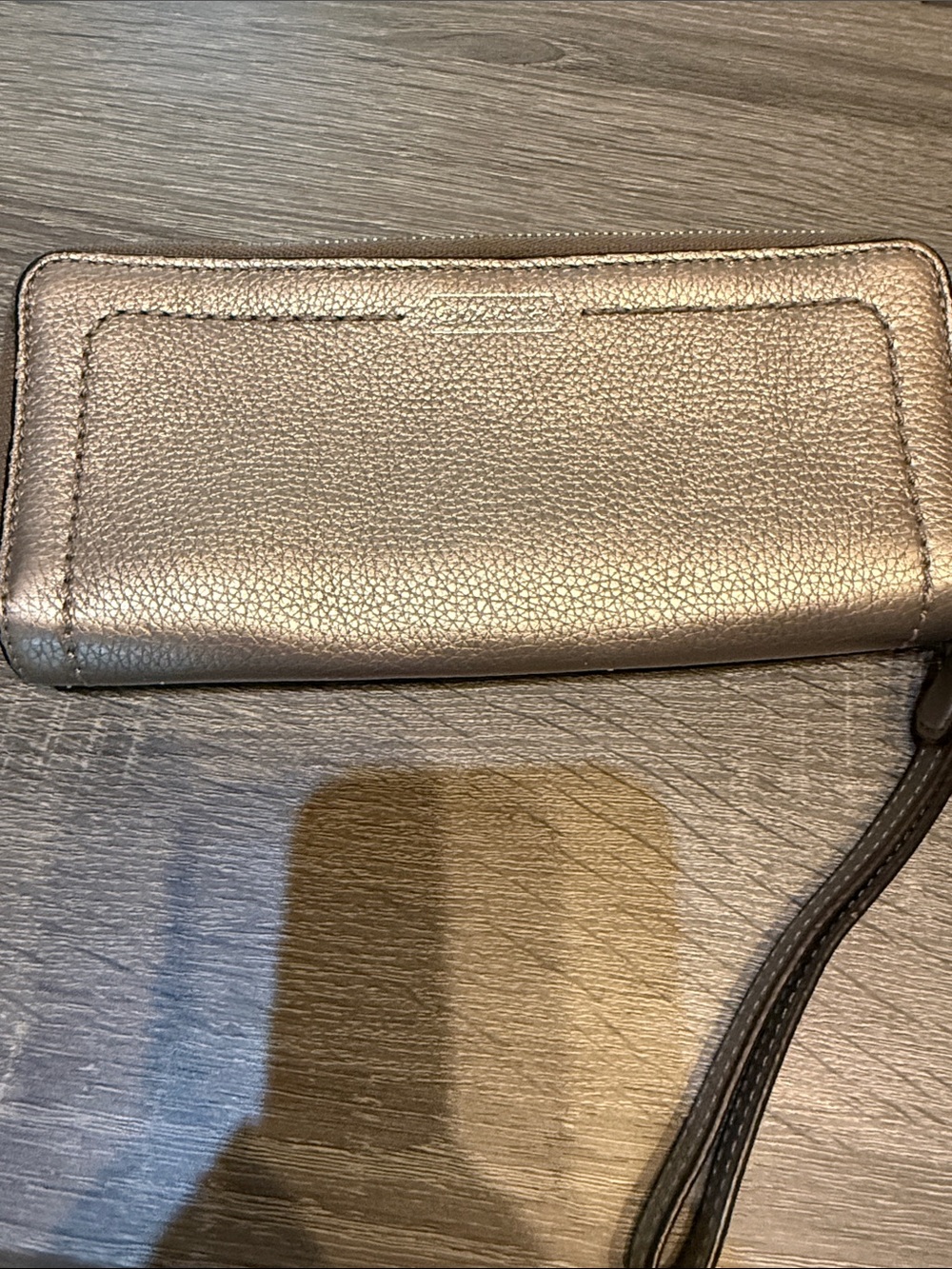 Metallic Silver Coach Wallet zippered wristlet